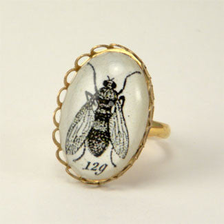 Flies in the Honey - Scientific Engraving of a Fly Petite Ring
