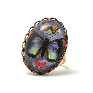Zephyr Butterfly with Blue Background Petite Ring
