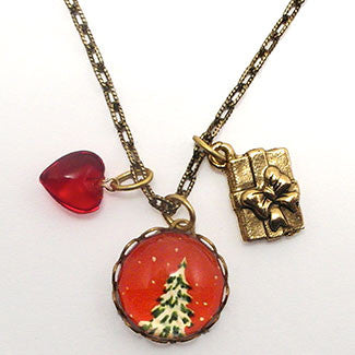 O' Tannenbaum Holiday Snowy Evergreen Tree Charm Necklace