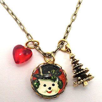 Big Snowman Winter Holiday Jewelry Charm Necklace