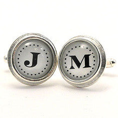 Monogram _ Cuff Links Sterling Silver Plate Black Letters on White Background