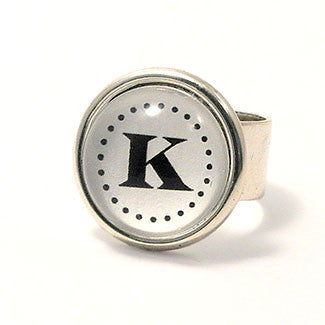 Monogram - Small Sterling Silver Plate White Background Adjustable Ring