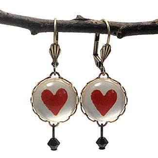Red Heart 15mm Round Earrings