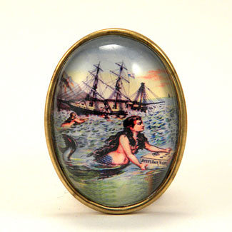 Over The Waves Mermaid Nautical Image Brooch
