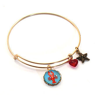 Red Lobster with Star Fish and a Red Heart Bead Charm Bracelet