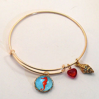Red Sea Horse with Sea Shell Charm and a Red Heart Bead Charm Bracelet