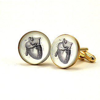 Anatomical Heart Cuff Links / Cufflinks in Silver Antique 
