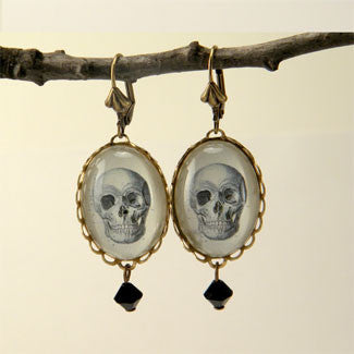 To Be Or Not To Be Skull Vintage Anatomical Engraving Earrings