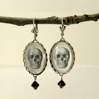To Be Or Not To Be Skull Vintage Anatomical Engraving Earrings