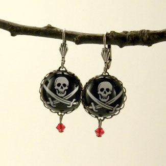 Jolly Roger Skull and Swords Pirate Earrings