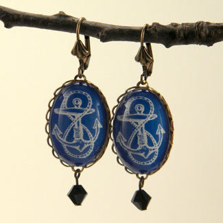 Anchors Away -  Blue & Red Classic Anchor Illustration Earrings