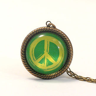 Peace Rally Paint Brushed Colored Peace Symbol Pendant Necklace