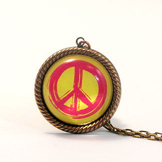 Peace Rally Paint Brushed Colored Peace Symbol Pendant Necklace