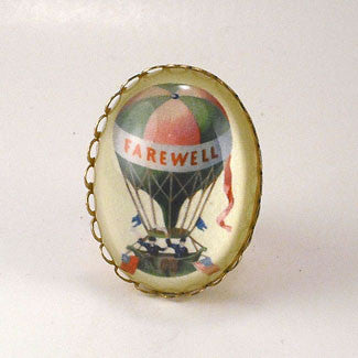 Farewell Hot Air Balloon Vintage Illustration Cocktail Ring