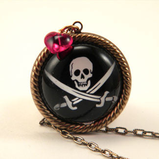 Jolly Roger Skull and Swords Pirate Pendant Necklace