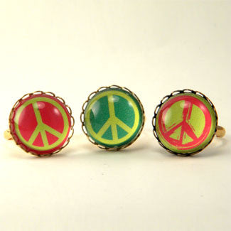 Peace Rally Paint Brushed Colored Peace Symbol Petite Rings