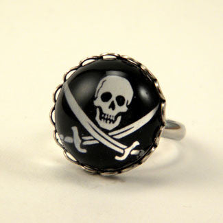 Jolly Roger Skull and Swords Pirate Petite Silver Ring