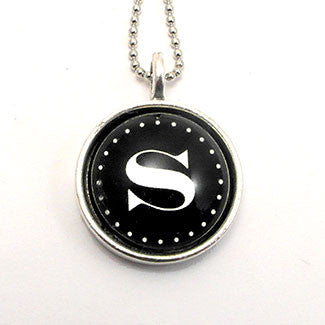 Monogram - Small Sterling Silver Plate Black Background Necklace