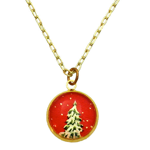 O' Tannenbaum Holiday Snowy Evergreen Tree Necklaces