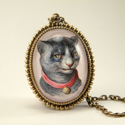 Fancy Feline Deluxe Colorful Classic Cat Illustration Pendant Necklace