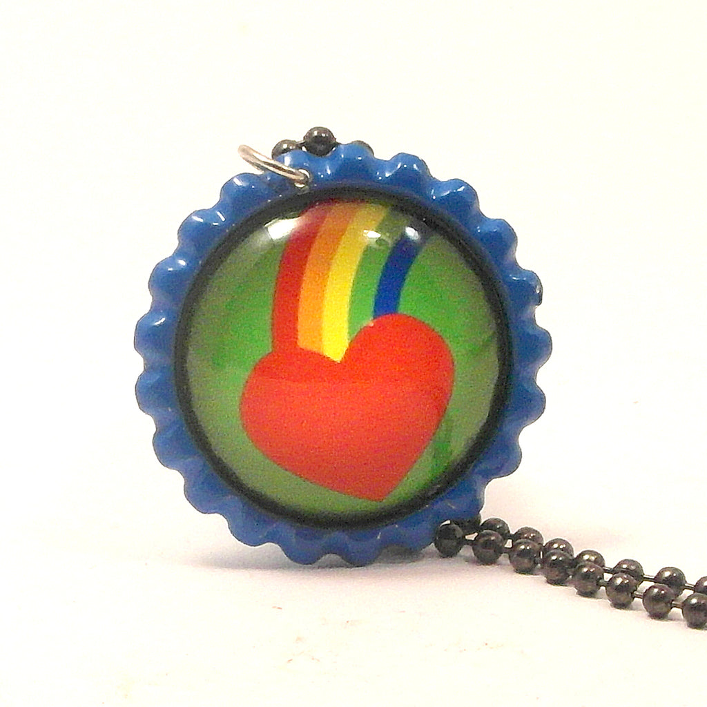 Rainbow Heart - Bottle Cap necklace