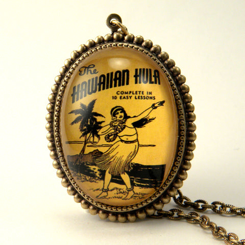 Hula Lessons - Vintage Hawaiian Illustration Pendant Necklace
