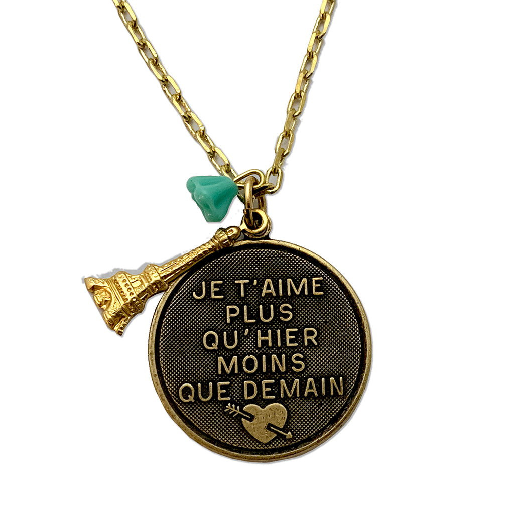 "Je T' Aimi" I Love You More Than Yesterday Charm Necklace