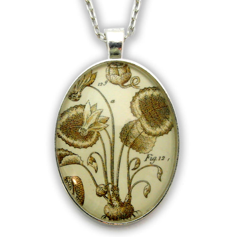 Loverly Weeds Vintage Botanical Engraving Vintage Style Pendant Necklace or Silver Pendant Setting