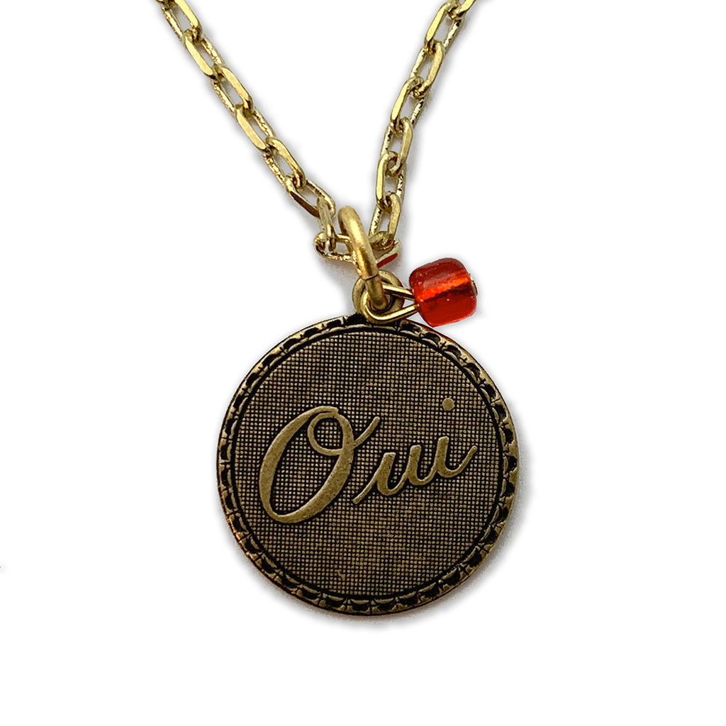 Oui! Medallion Charm and Red Heart Bead Necklace