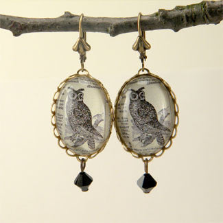 Wise Old Owl Vintage Engraving Earrings