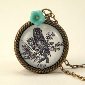 Wise Old Owl Vintage Engraving Small Pendant Necklace