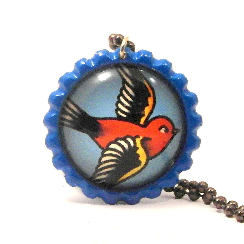 Red Bird - Bottle Cap necklace