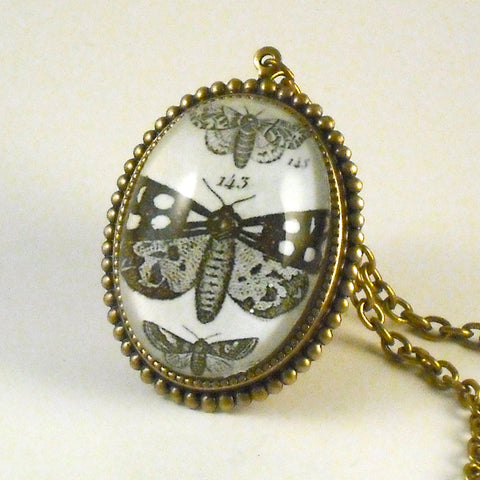 Speckled Wings and Flying Things Moth Vintage Engraving Deluxe Pendant Necklace