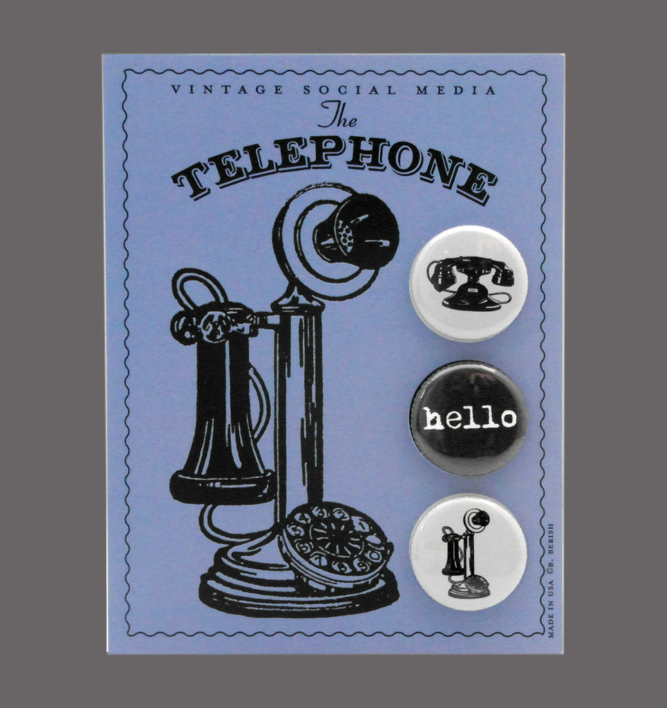 The Telephone- Vintage Social Media Button Cards Sold in a 5 pack