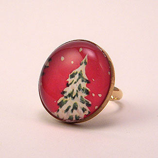 O' Tannenbaum Holiday Snowy Evergreen Tree Cocktail Ring