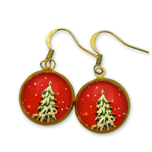 O' Tannenbaum Holiday Snowy Evergreen Tree Earrings